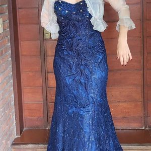 Vestido Largo Azul Noche Dos Piezas Importado Talle 44-46 - imagen 2