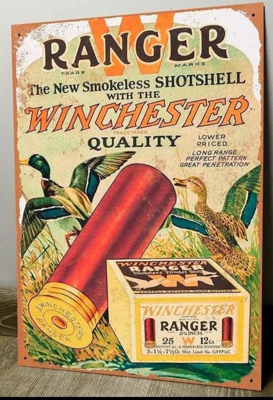 Cartel Decorativo Chapa "Ranger" "Winchester" Cartuchos Escopeta 28x19 cm