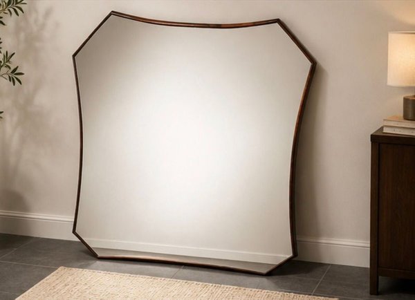 Espejo Decorativo Diseño Curvo Marco Madera