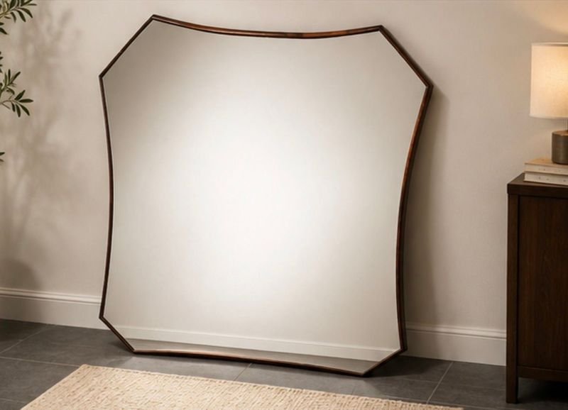 Espejo Decorativo Diseño Curvo Marco Madera