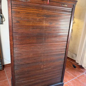 Gran Fichero Organizador Antiguo de Roble con Cortina y Cajones - imagen 3