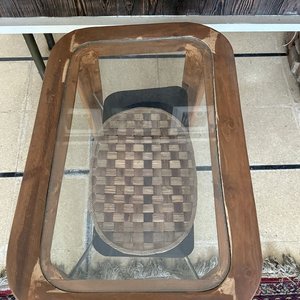 Mesa de Centro de Madera con Tapa de Vidrio y Bandeja Tejida - imagen 5