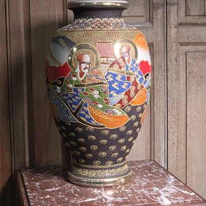 Florero de Loza Satsuma Decorado con Personajes Orientales - Altura 48 cm - imagen 1