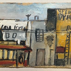Jonio Montiel "Escena de Ciudad" Óleo sobre Cartón - imagen 2