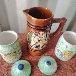 Jarra y Dos Tarros de Cerámica con Dibujos - imagen 3