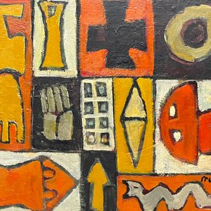 Lote siguiente: Obra "Constructivo con pez" de Edwin Studer - Óleo sobre cartón