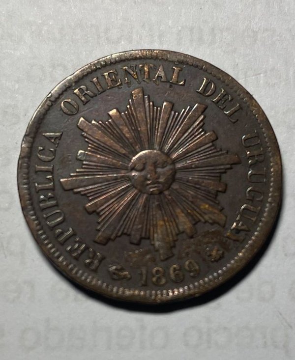 Moneda de 1 Centésimo de 1869 de la República Oriental del Uruguay - imagen 1