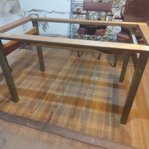 Mesa de Comedor Rectangular con Estructura de Bronce y Tapa de Ébano Enchapada - imagen 5