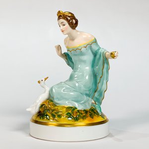 Figura de Porcelana Bavaria Dama con Cisne, Vestido Verde - imagen 3