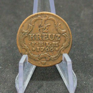 Moneda Antigua 1/2 Kreuzer 1765 de Baden-Durlach en Cobre - imagen 2