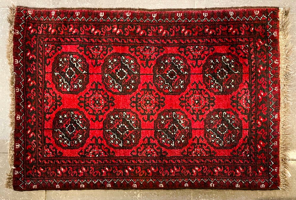 Alfombra Afgana Persa Diseño Pie de Elefante Bordo y Negro 75x108 cm