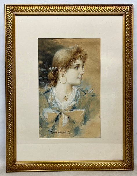 Lote anterior: Acuarela de T. Giacomelli - Joven de perfil