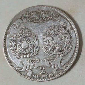 Moneda Conmemorativa 2000 Réis Brasil 1922 Plata - Centenario Independencia - imagen 2