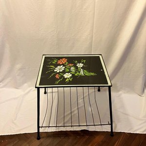 Lote siguiente: Mesa revistero vintage de estilo americano- Vidrio pintado a mano