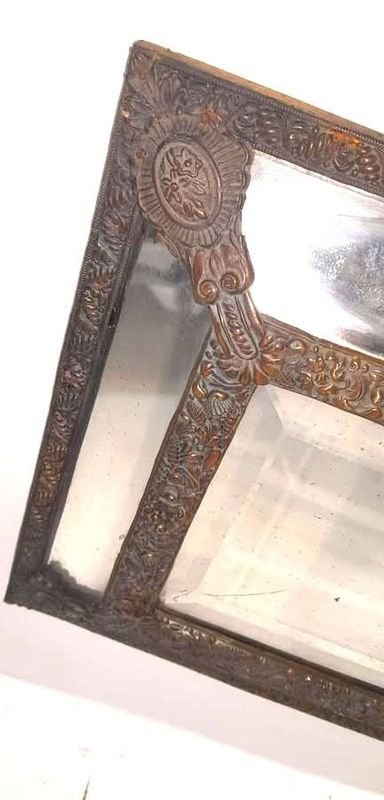 Antiguo Espejo Frances con Marco de Bronce Labrado y Cristal Viselado - imagen 2