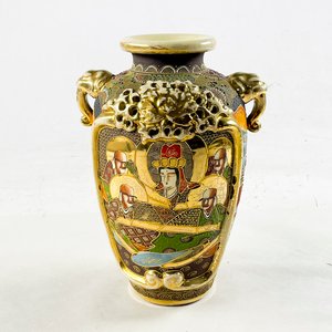 Florero de Porcelana Satsuma con Asas Laterales y Decoración Oriental - imagen 1