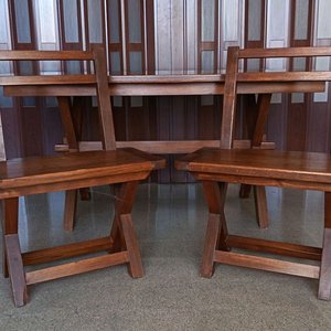 Juego de Comedor Rústico Madera Maciza: Mesa Rectangular con 2 Bancos y 2 Sillas - imagen 6