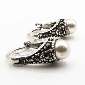 Caravanas de Plata Tipo "Lady Di" con Marquesitas y Perlas de Río - imagen 2