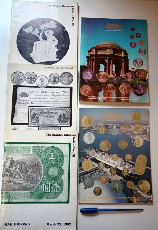 Lote de 5 Catálogos Numismáticos Americanos de Subastas de los Años 80