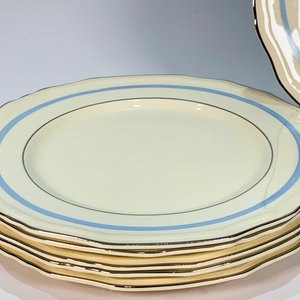 Seis Platos de Postre de Losa Inglesa Alfred Meakin Beige con Guarda Celeste - imagen 2