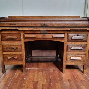 Escritorio Antiguo Americano de Madera con Alzada y Cortina - imagen 2