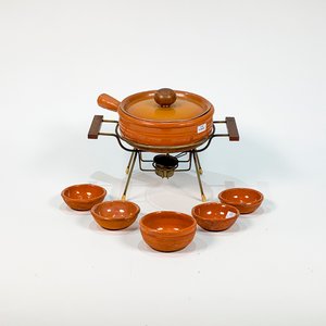 Lote siguiente: Set de Fondue de Barro con 5 Salseritas, Tapa, Soporte y Mechero