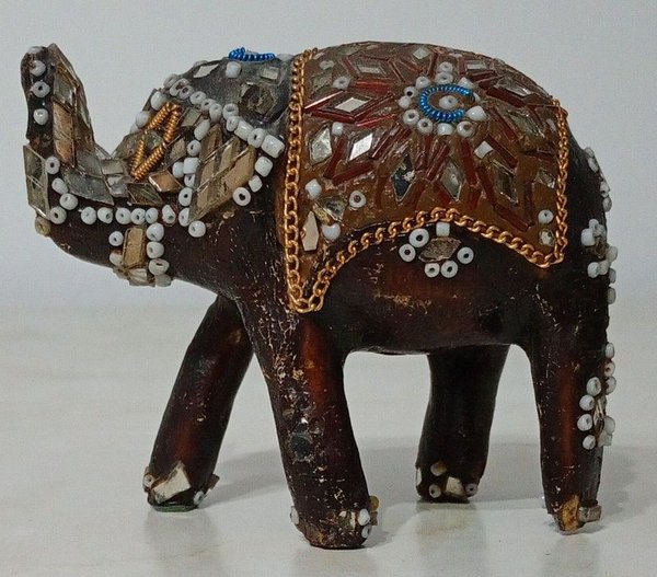 Figura Artesanal Elefante Indio Vintage Decorado Shisha Moti - imagen 1