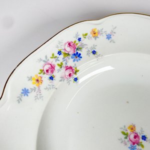 Doce Platos Hondos de Porcelana Checa con Decoración Floral y Borde Dorado - imagen 5