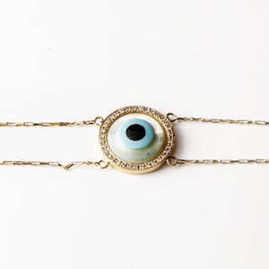 Pulsera Oro 18k Ojo Turco con Brillantes y Piedra Central - imagen 2