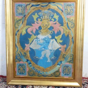 Cuadro Antiguo con Escudo Familiar y Marco Dorado con Iluminación - imagen 3