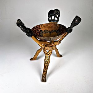 Soporte Decorativo de Madera con Arte Tribal y Elefante - imagen 2