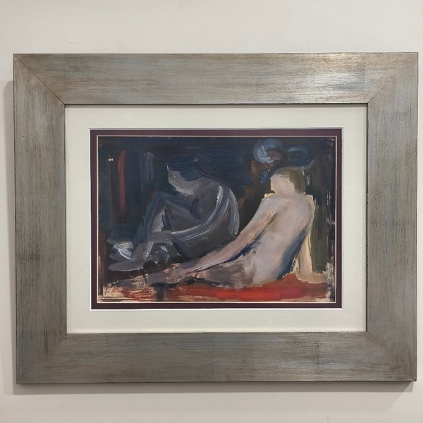 Carlos Aliseris: Óleo sobre Papel "Escena de Desnudos" con Certificado y Marco