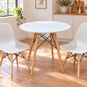 Juego Desayunador Eames Mesa Redonda Blanca con Dos Sillas Patas de Madera - imagen 1