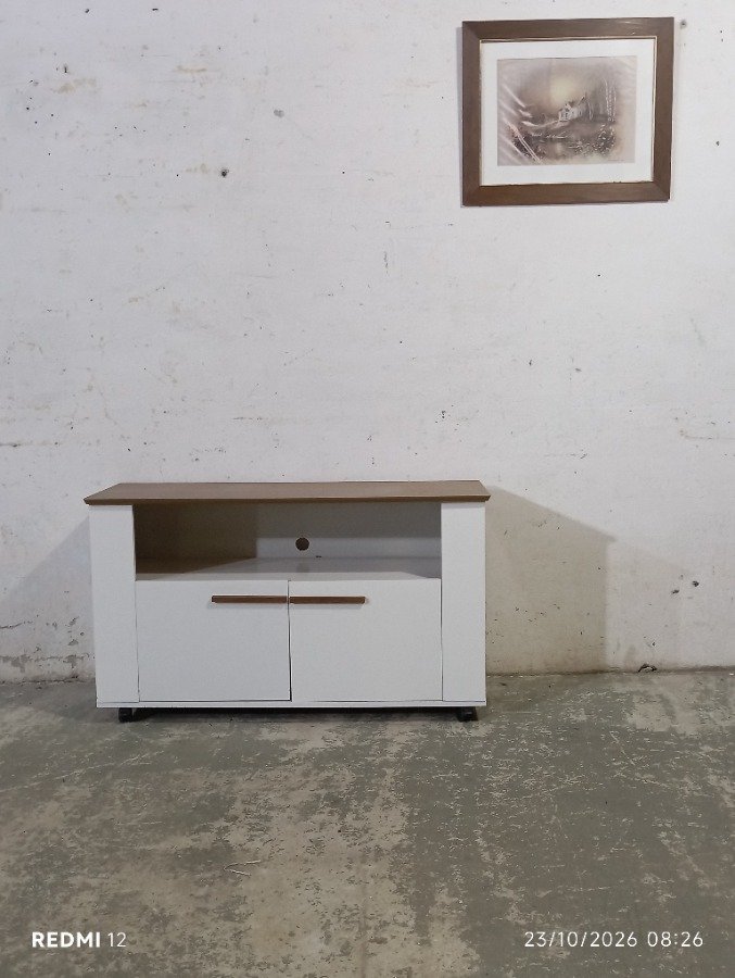 Rack Bajo para TV y Audio Blanco con Tapa Madera y Ruedas