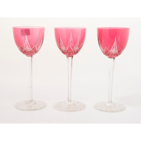 Juego de 3 Copas Altas de Cristal Rubí Tallado - imagen 1