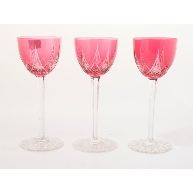 Juego de 3 Copas Altas de Cristal Rubí Tallado