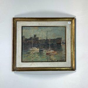 Cuadro al óleo "Puerto con veleros" firmado Pablo González (1983) - imagen 1