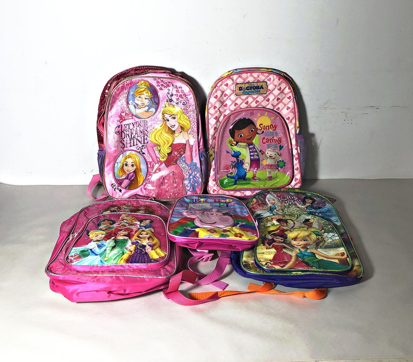 Lote de 5 Mochilas Infantiles con Personajes de Disney y Peppa Pig