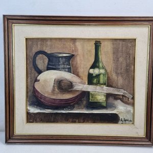 Cuadro al óleo "Bodegón con Laúd" firmado por A. Arrosa, 66x56cm - imagen 1