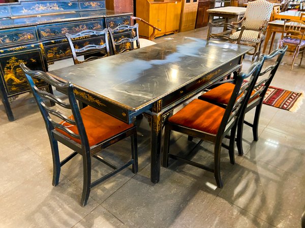 Mesa de Comedor Negra Estilo Oriental con Sillas - imagen 1