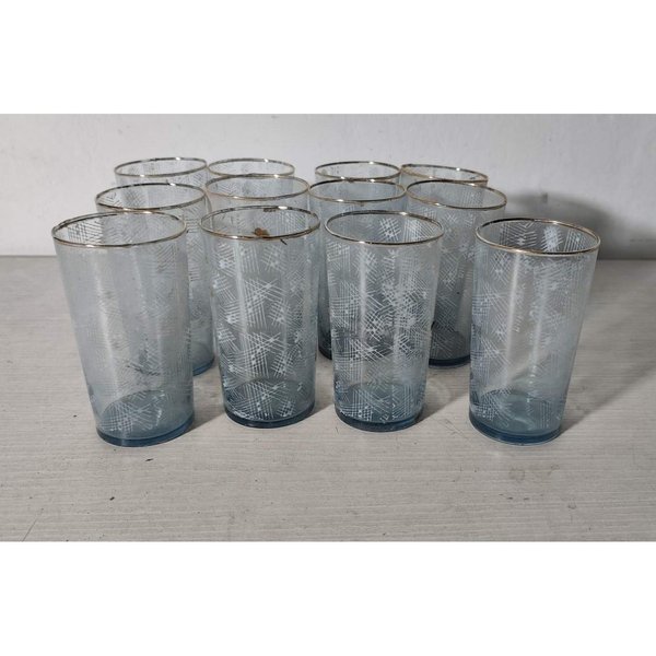 Lote de 12 Vasos Tallados con Rayas y Lunares, Alto 13 cm