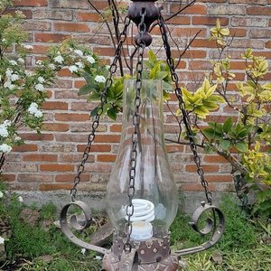 Lámpara Colgante de Hierro y Madera con Tulipa de Vidrio - imagen 2
