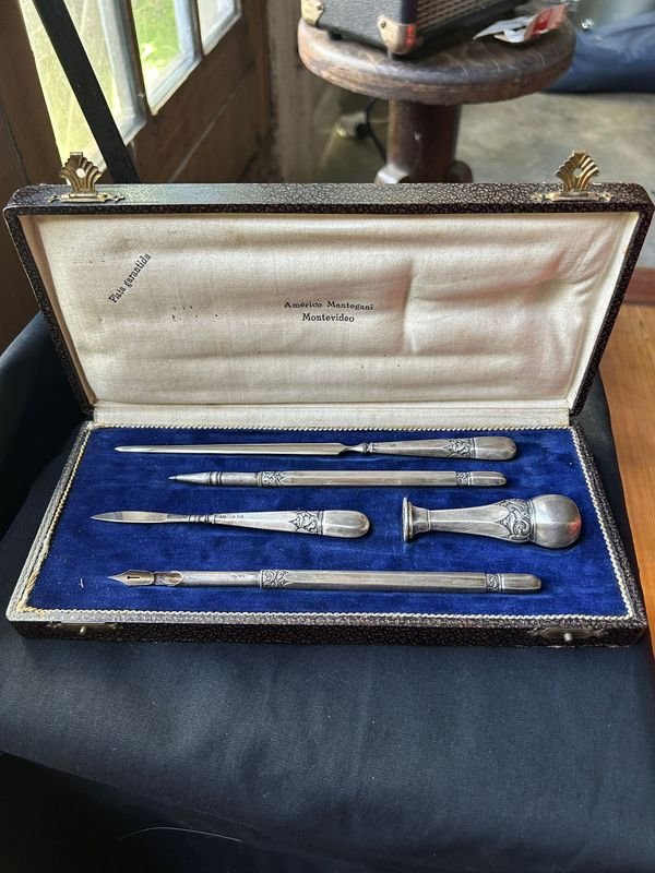 Juego de escritorio en plata platero Mantegani - Colección de plata antigua