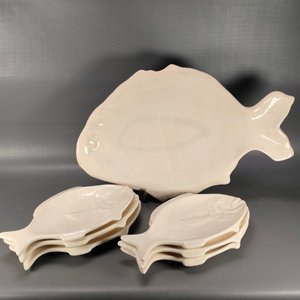 Lote anterior: Juego de Servir Pescado en Cerámica Blanca: Fuente Grande y 6 Platos
