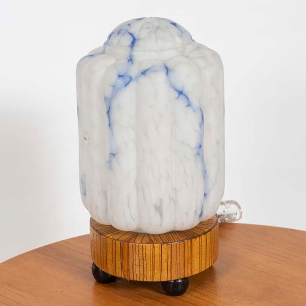 Lámpara de Mesa Opalina con Base de Madera Cebrano