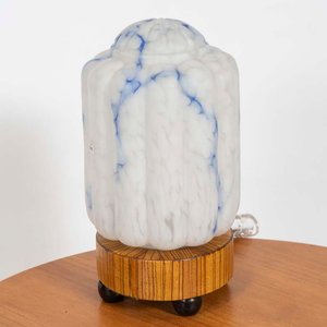 Lámpara de Mesa Opalina con Base de Madera Cebrano - imagen 1