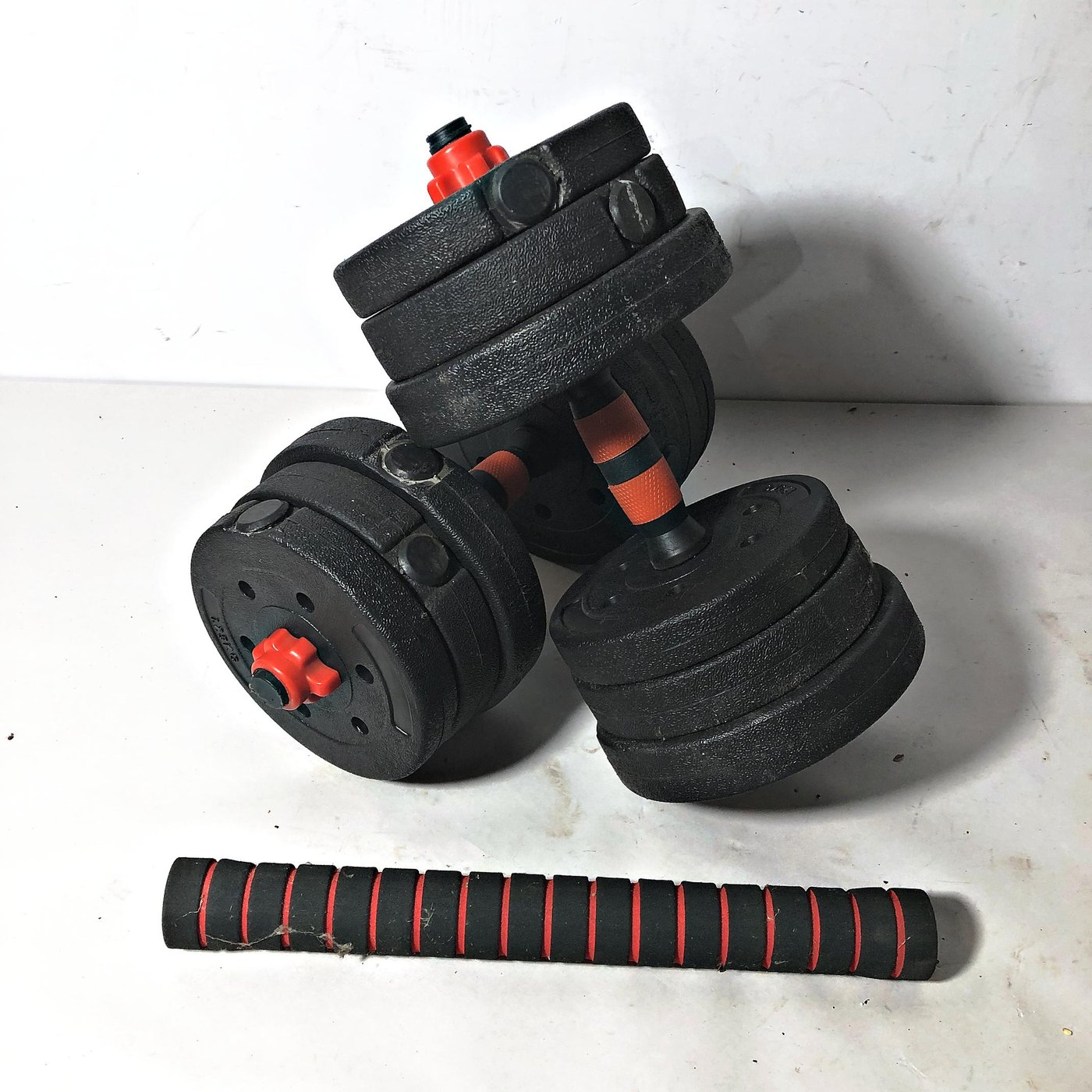Set de Mancuernas Ajustables con Discos y Barra Extensible