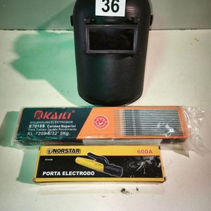 Lote siguiente: Careta de Soldar, Porta Electrodo y 5kg de Electrodos Kaili