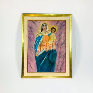 Lote anterior: Cuadro Óleo Virgen María y Niño Jesús con Marco Dorado