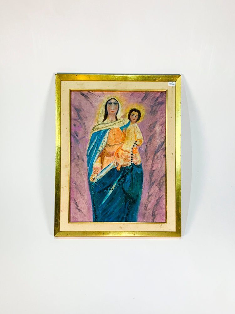 Cuadro Óleo Virgen María y Niño Jesús con Marco Dorado